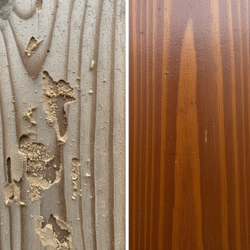 Antes e depois do tratamento contra cupins